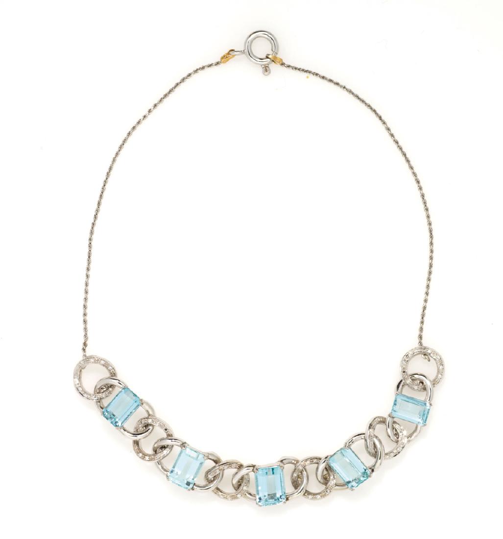 WHITE GOLD NECKLACE WITH AQUAMARINES AND DIAMONDS (1 of 1)