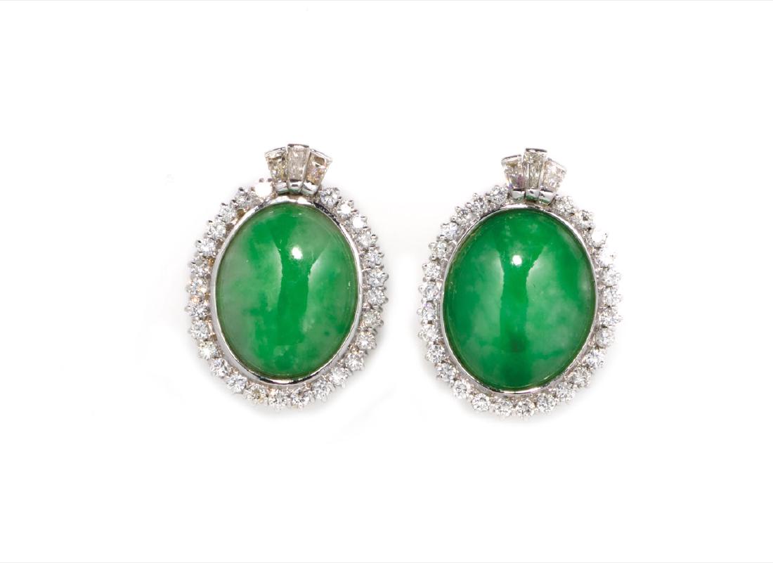 WHITE GOLD BUTTON EARRINGS WITH JADEITE AND DIAMONDS (1 of 1)