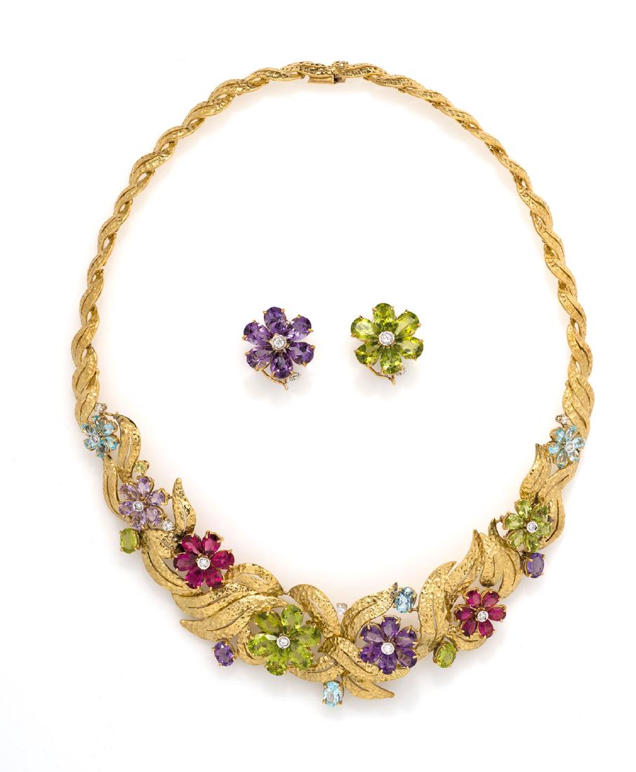 DEMI-PARURE YELLOW GOLD, DIAMONDS AND COLOURED GEMS (1 of 1)