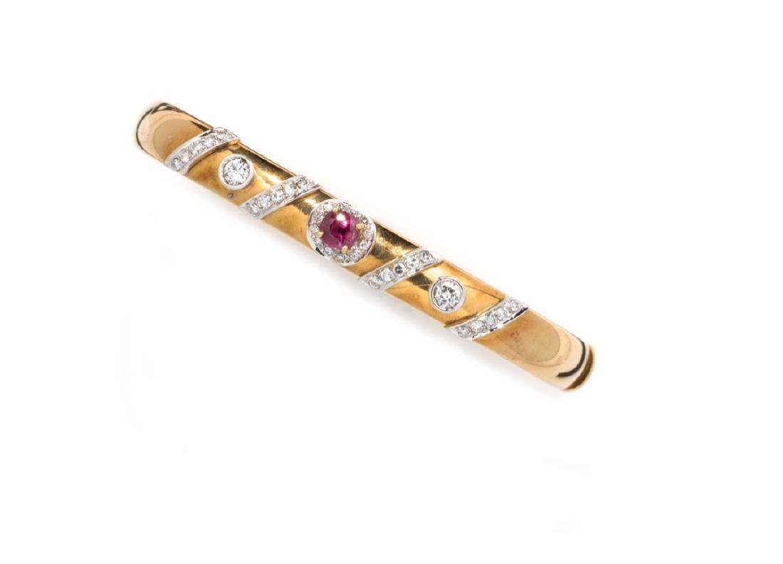 YELLOW GOLD, DIAMONDS AND RUBY BANGLE (1 of 1)