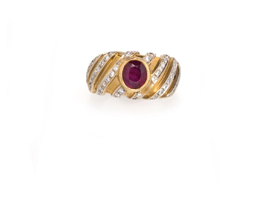 YELLOW GOLD, RUBY AND DIAMONDS RING, KNIGHT (1 of 1)