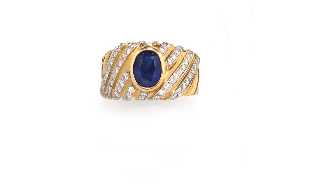 YELLOW GOLD, SAPPHIRE AND DIAMONDS RING, KNIGHT (1 of 1)