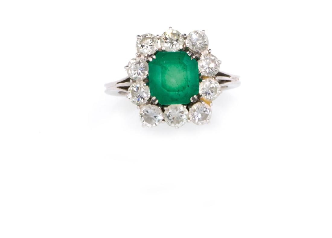 WHITE GOLD EMERALD AND DIAMONDS RING, CIRCA 1970 (1 of 1)
