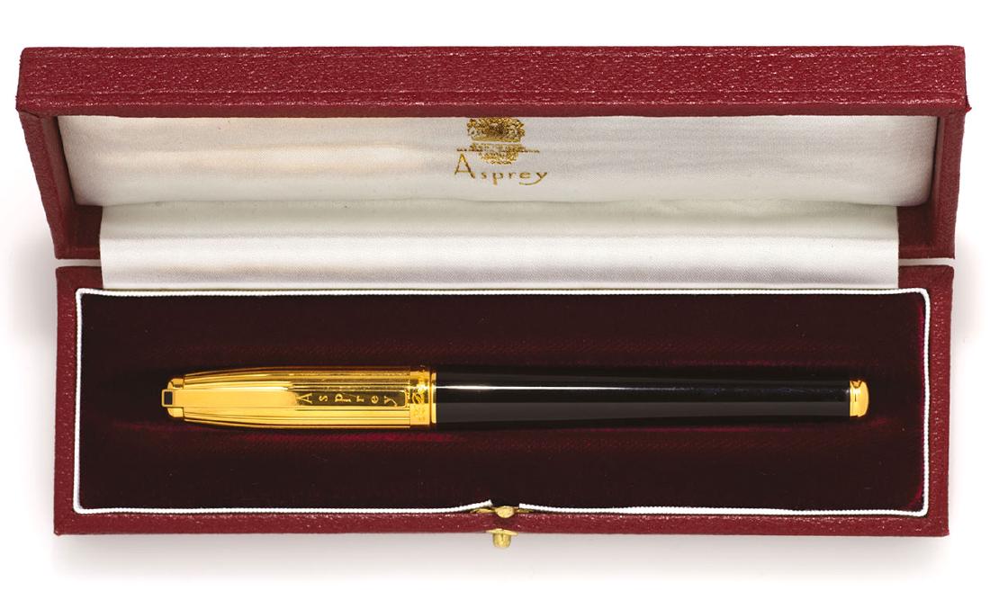 YELLOW GOLD AND BLACK LAQUER BALLPOINT PEN, WITH BOX, (1 of 1)