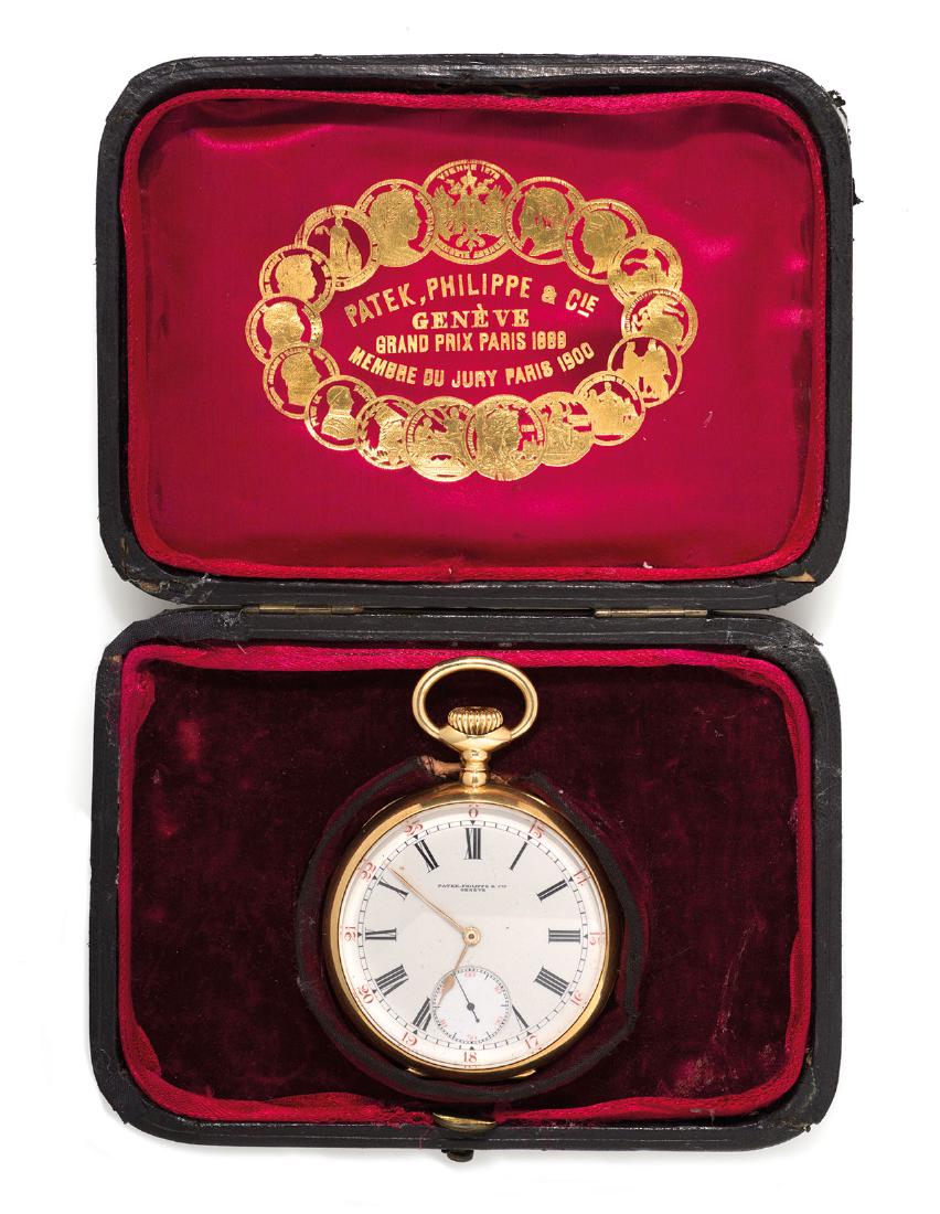 PATEK PHILIPPE. A FINE 18K GOLD POCKET WATCH. WITH (1 of 1)