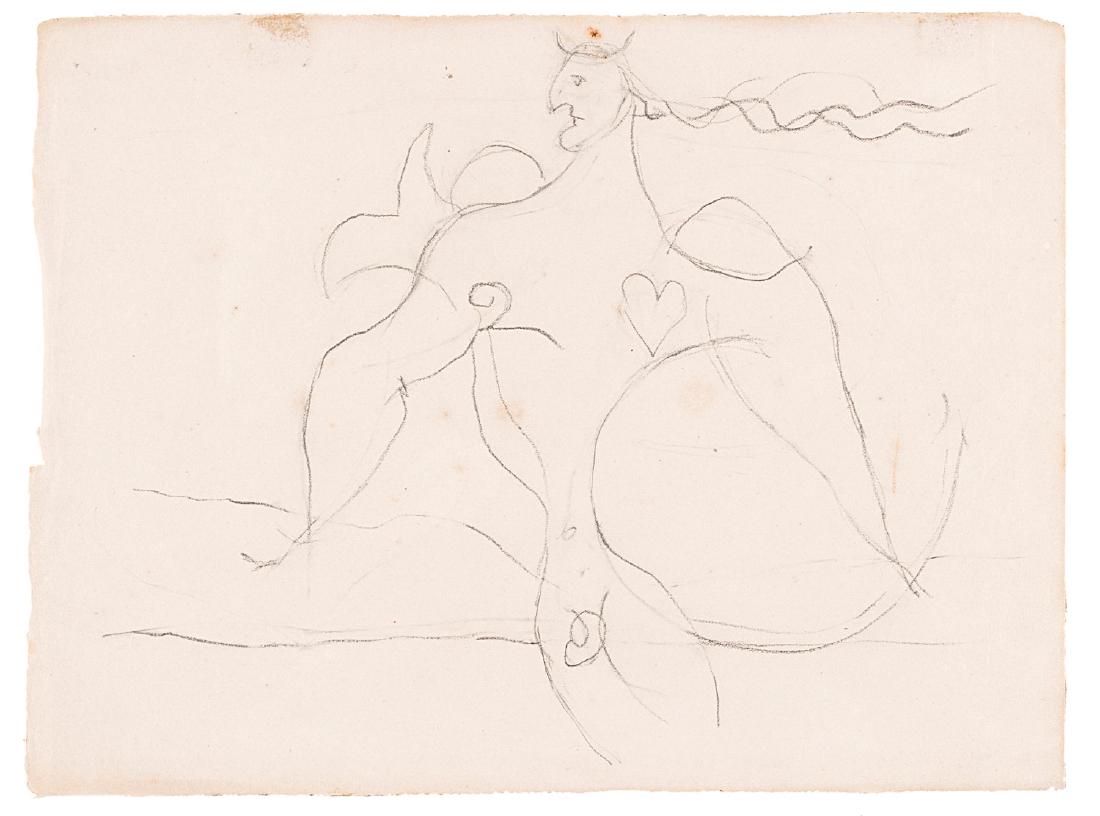 OSVALDO LICINI - Angelo ribelle, anni '50: pencil on paper cm 24,5x32,5 PROVENANCE Modena, Galleria Civica (label on the reverse); Galleria del Disegno (stamp on the reverse); Finarte, Modern and Contemporary, Milan, 9 November 1992, (lot 51);