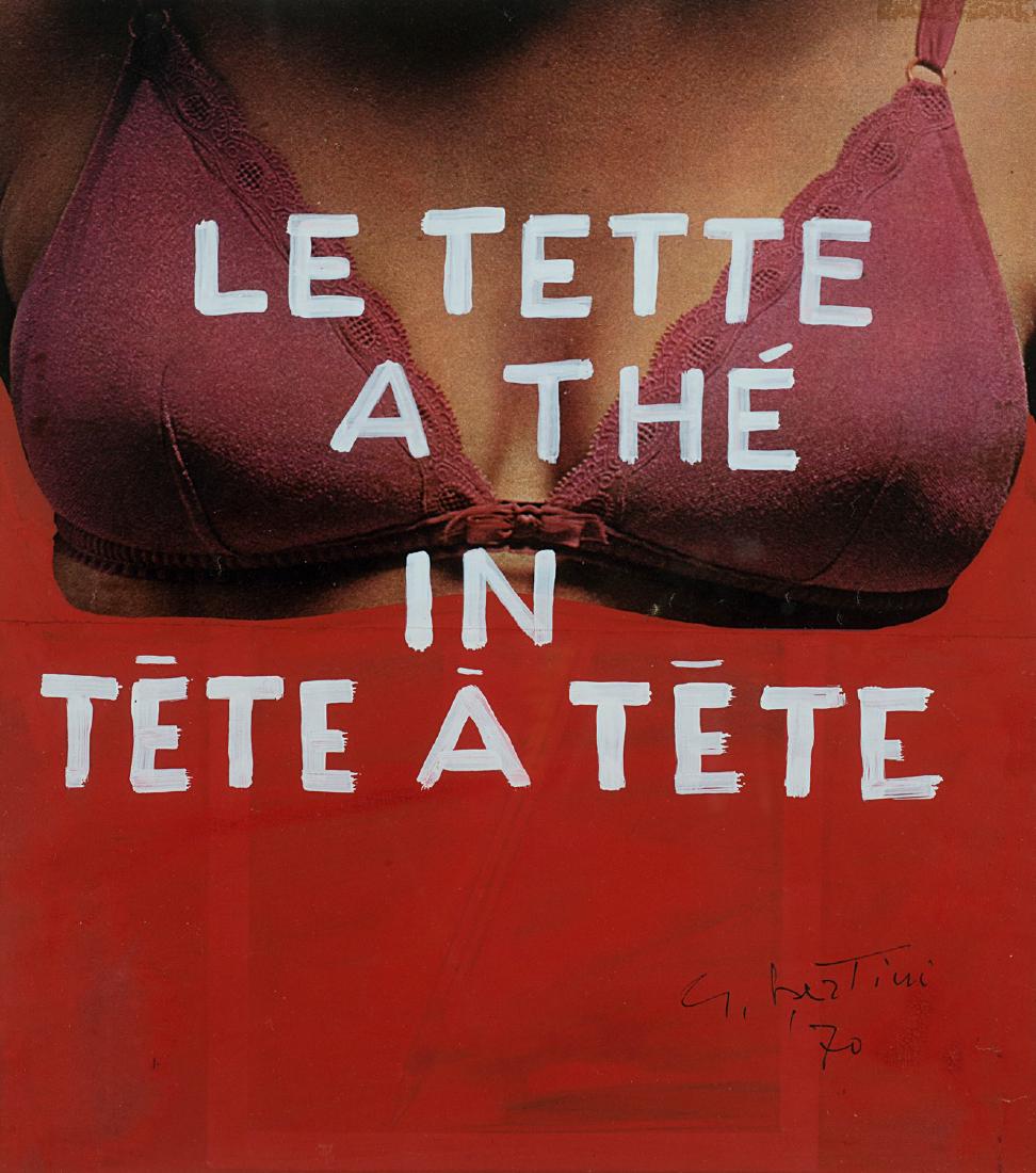 GIANNI BERTINI - Le tette a thÃ¨ in tete Ã tete,: mixed media on paper cm 27x24 Signed and dated on the front: G. Bertini '70 PROVENANCE Reggio Emilia (RE), private collection. LITTERATURE Work registered with Archivio Gianni Bertini, Firenze n. CD2