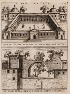 Donati, Alessandro - Roma vetus ac recens utriusque: Roma, Fratres de Rubeis, 1725. In 4Â°. Antiporta inciso, marca tipografica al frontespizio, capilettera, testatine e fregi xilografici, numerose incisioni a piena pagina nel testo, fascicoli allenta