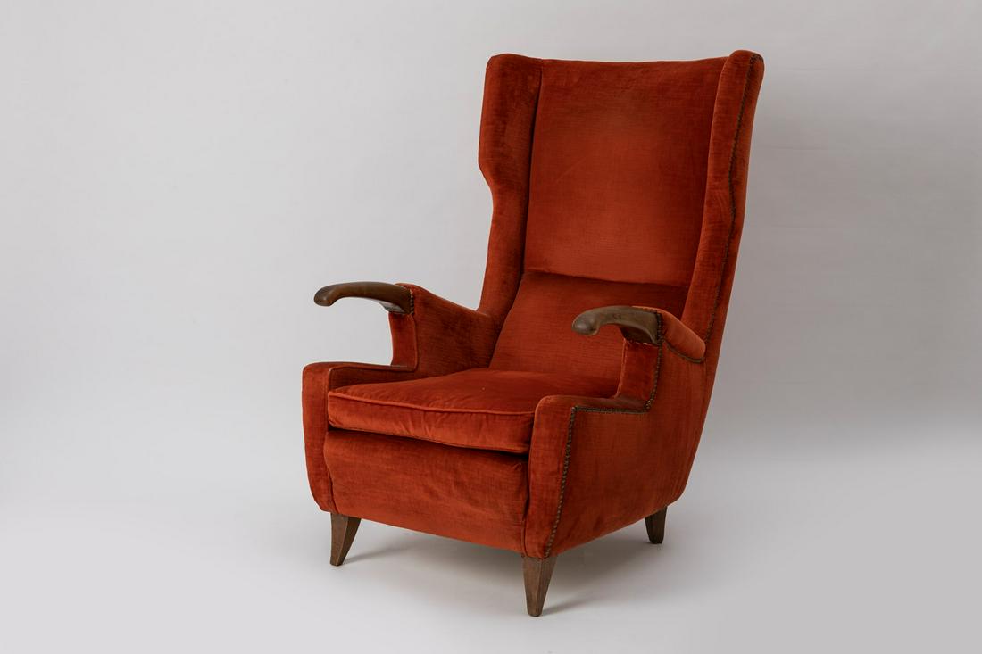 Pierluigi Colli - Armchair mod. Rol: with wooden structure and velvet upholstery.69x75x106 cm