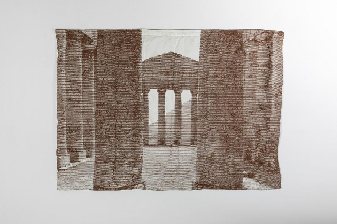 Enzo Mari - Temple of Segesta: tapestry. Handcrafted doubled and quilted textile panel. Printed with screen printing process. Prod. Interflex- Flou 265 x 140 cm