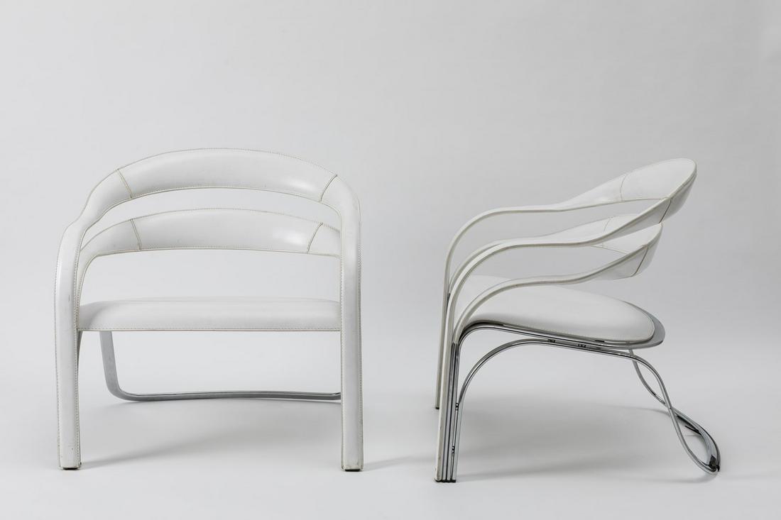 Vladimir Kagan - Two Fettuccini model chairs: with chromed steel structure. Prod. Fasem International cm h 70 x 68 x 70