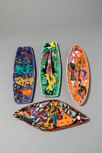 Elio Schiavon - Four wall plates: Four wall plates, 1960 ca. cm 40 ca. enamelled pottery.Schiavon Italia signature