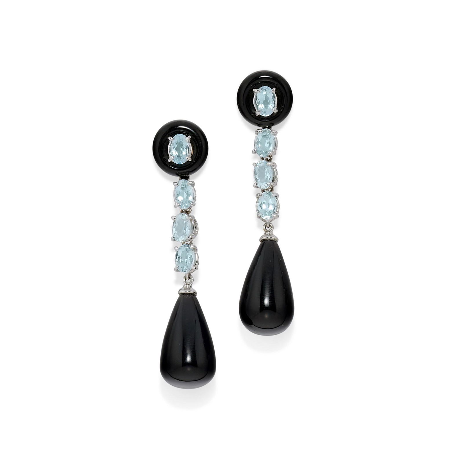 A 18K white gold, onyx and aquamarine earrings (1 of 1)