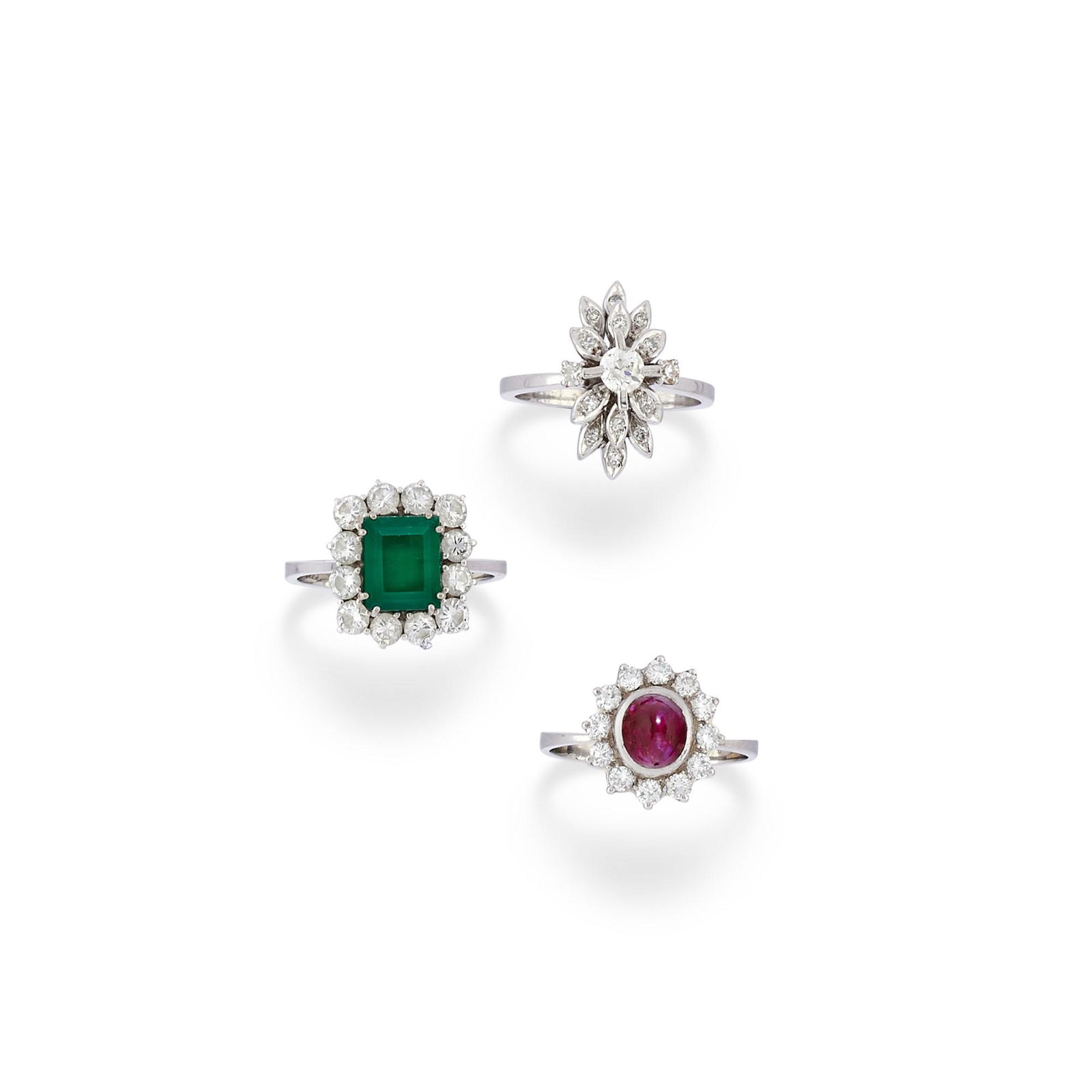 Three 18K white gold, diamonds, ruby and doublet of (1 of 4)