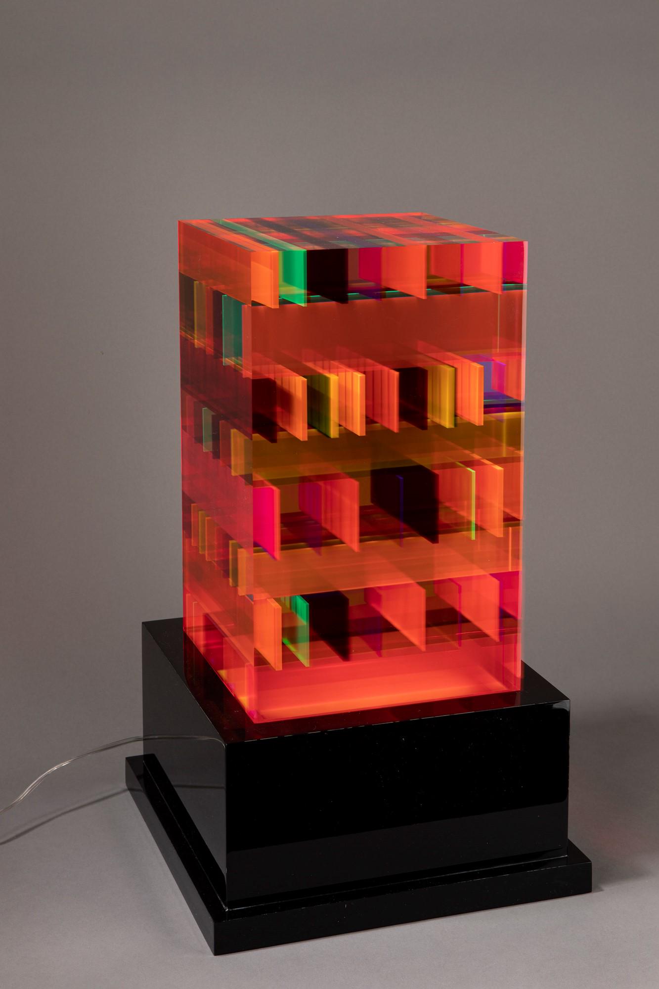 Studio Superego - DNA lamp: DNA lamp, 2020 H 60 cm x 33 x 33 polychromed plexiglass. Brass base.
