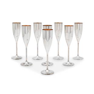 Miracoli - Eight silver flutes, Milan, 20th Century, Miracoli: defects: lack of vermeil on one glass Weight kg 1,200 h cm 23,50