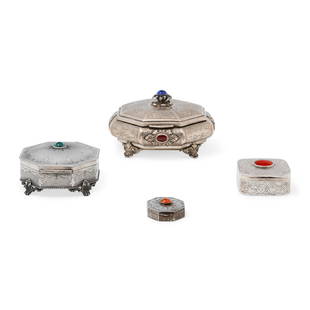 Four silver and hard stone boxes: Weight g 847,00