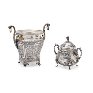 A silver sugar bowl and ice bucket, Italy 20th century: Weight kg 1,30