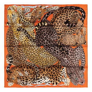 Hermès - Lazy Leopardesses silk twill scarf: Silk twill scarf designed by Arlette Ess, with box (new never used).