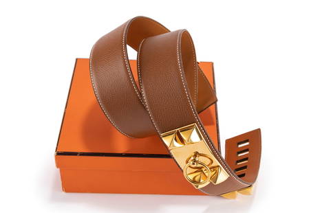 Hermès - Epsom leather Collier de Chien belt: Epsom leather Collier de Chien belt, gilt metal details, 75 cm, with dustbag and box, (slight defects).