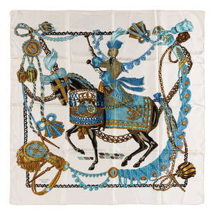 Hermès - Le timbalier silk twill scarf: Silk twill scarf designed by François Héron (slight defects).