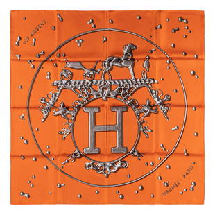 Hermès - Vif Argent silk twill scarf: Silk twill scarf designed by Dimitri Rybaltchenko (very slight defects).