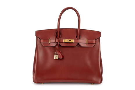 Hermès - Birkin bag 35 cm: Red veau leather Birkin bag 35 cm, metal gilt hardware, with box and dustbag (defects).