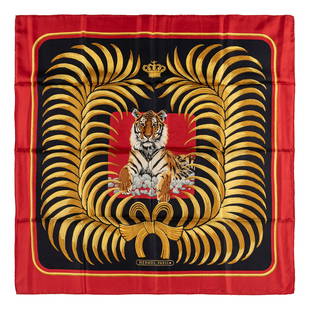Hermès - Tigre royale silk twill scarf: Silk twill scarf designed by Christiane Vauzelles, with box (slight defects).