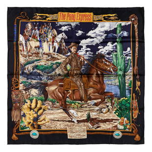 Hermès - Poney Express silk twill scarf: Silk twill scarf designed by Oliver Kermit.