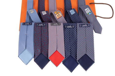 Hermès - Lot of five silk twill ties: Lot of five silk twill ties.