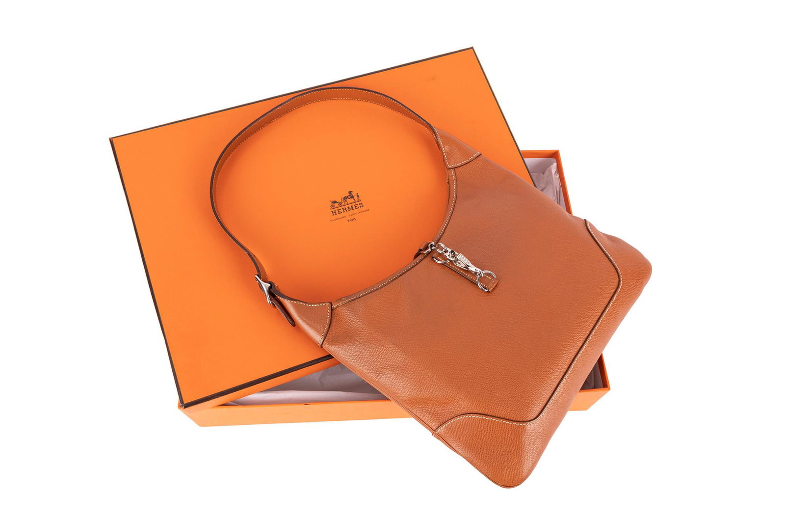 Hermès - Trim leather bag: Gold epsom leather Trim bag, with shoulder strap and metal gilt details, with box, cm 28 (slight defects).