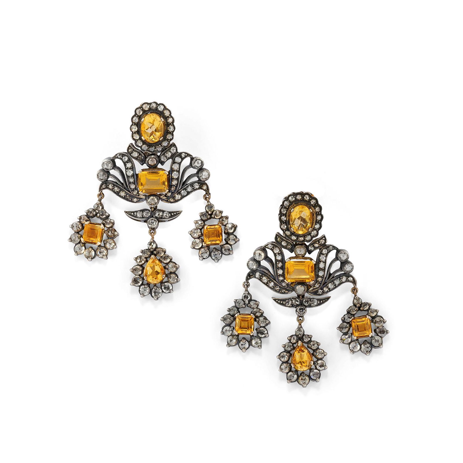 A 14K red gold, silver, citrine quartz and diamond earrings (1 of 1)
