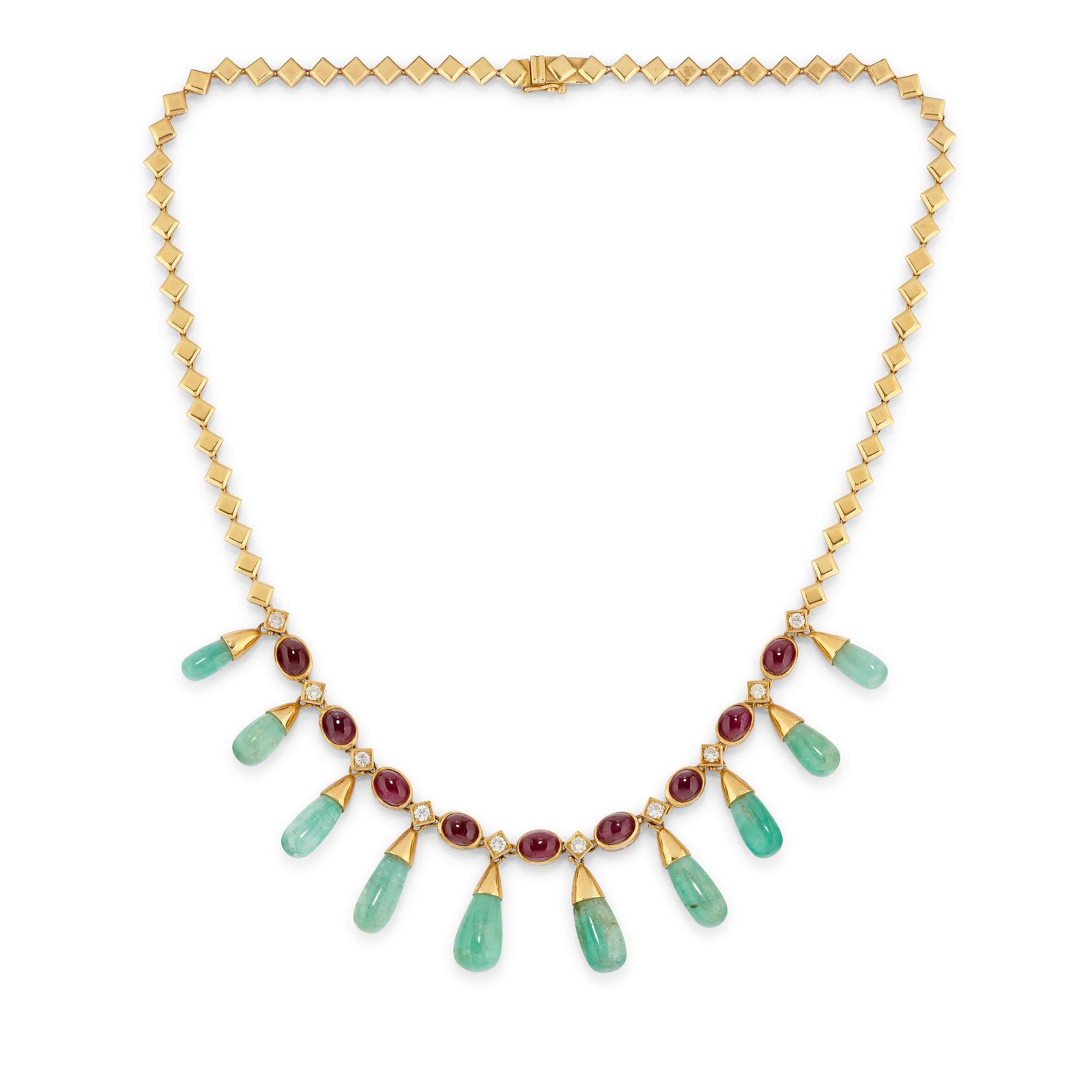 A 18K yellow gold, ruby, diamond and emerald necklace (1 of 1)