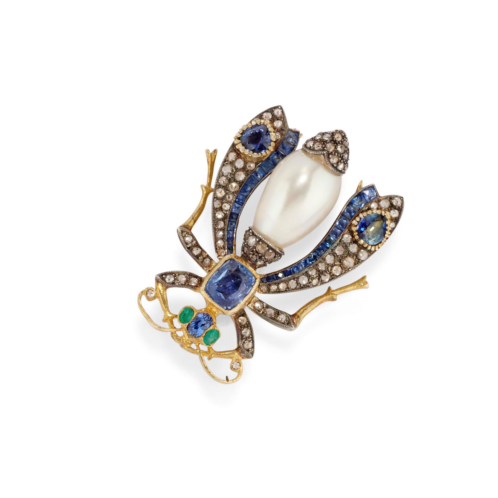A silver, pearl, diamond and color stone brooch (1 of 1)