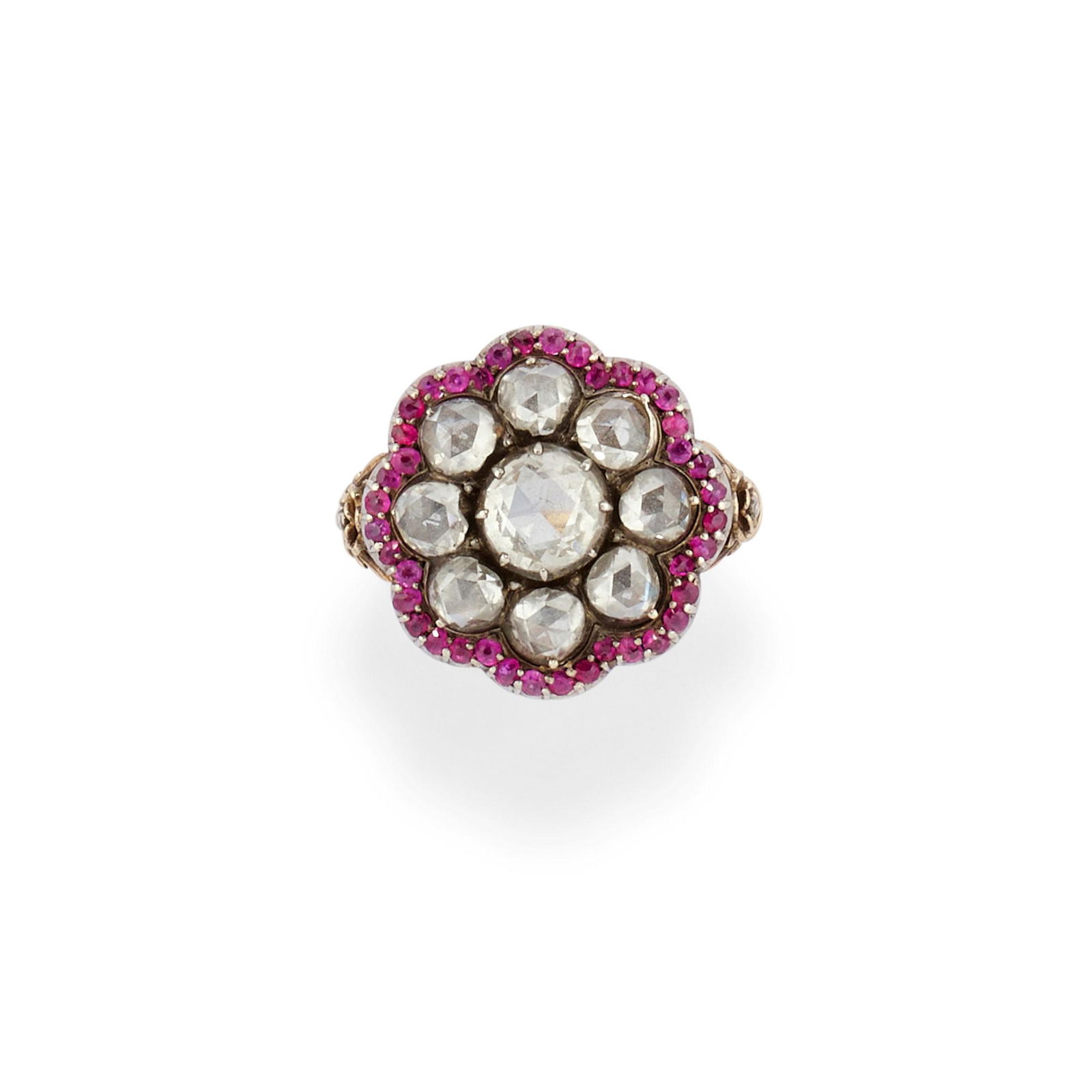 A silver, 18k yellow gold, diamond and ruby ring, 19th Century (1 of 1)