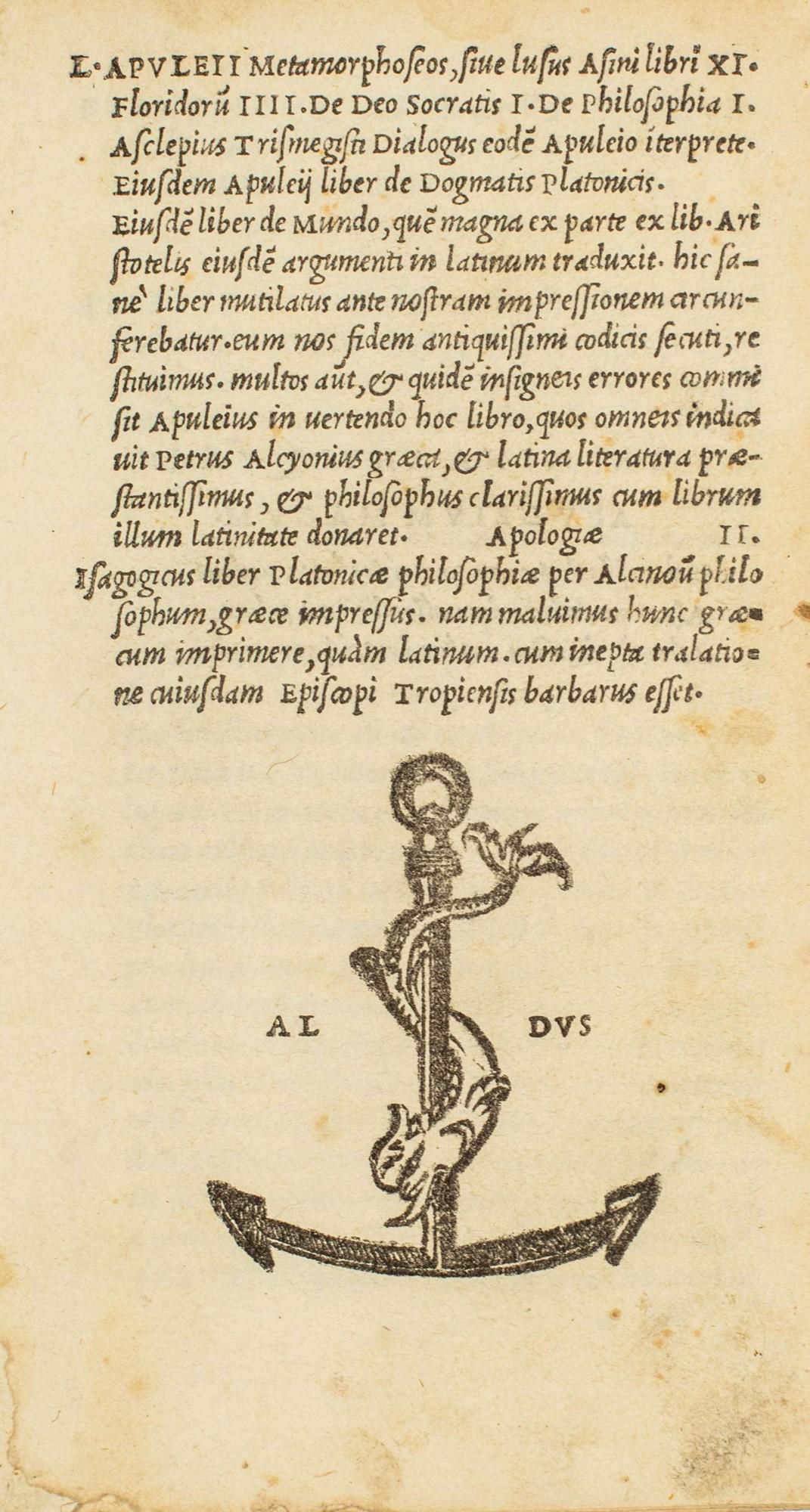 Apuleio - Metamorphoseos, siue lusus asini books XI ... Alcinoi philosophi ad Platonis dogmata (1 of 2)