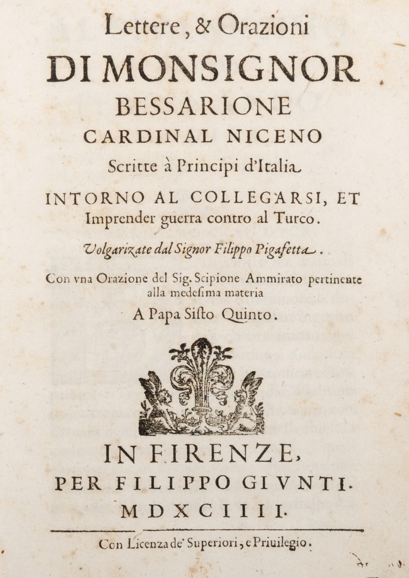 Ammirato, Scipione - Letters, & orations of Monsignor Bessarione Cardinal Niceno written to princes (1 of 1)