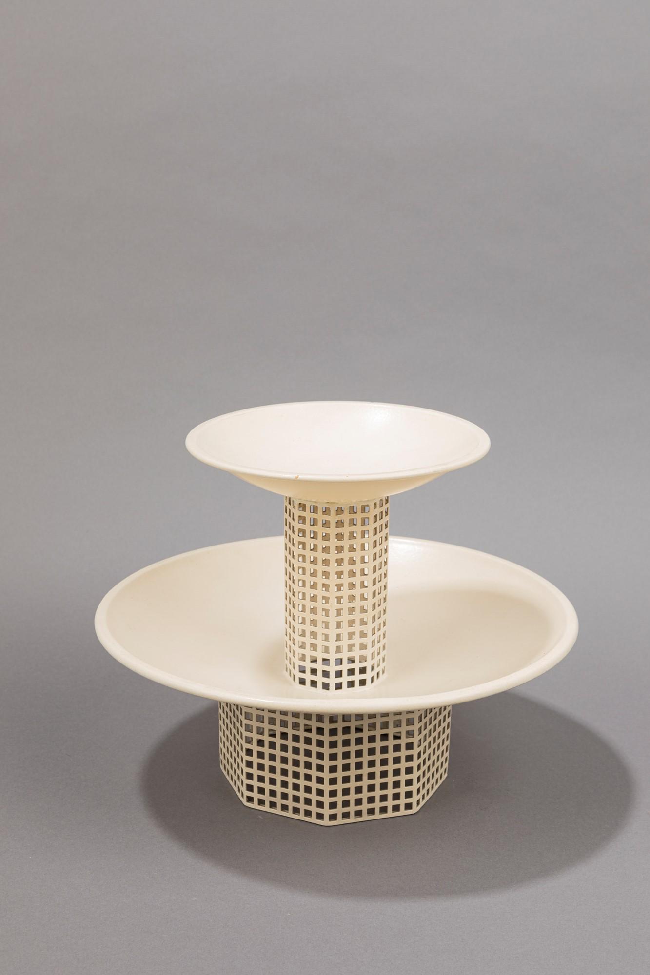 Josef Hoffmann - Centerpiece: Centerpiece, 1986 h 21 x diam 26 cm pierced white metal. Italian edition of iconic Wiener Werkstatteâ€™s pieces. Bieffeplast Manufacture.