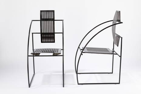 Mario Botta - Quinta: Quinta, 1985 h 95 x d 45 x w 57 cm two chairs: black varnished and sheet steel.Alias Design Manufacture.