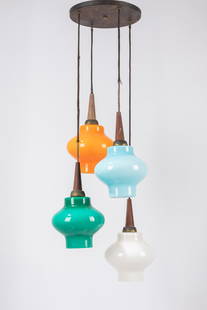 Luciano Vistosi - Hanging lamp: Hanging lamp, 1960 ca. h 95 x 50 cm four lights. Colored incamiciato glass. Metal structure.