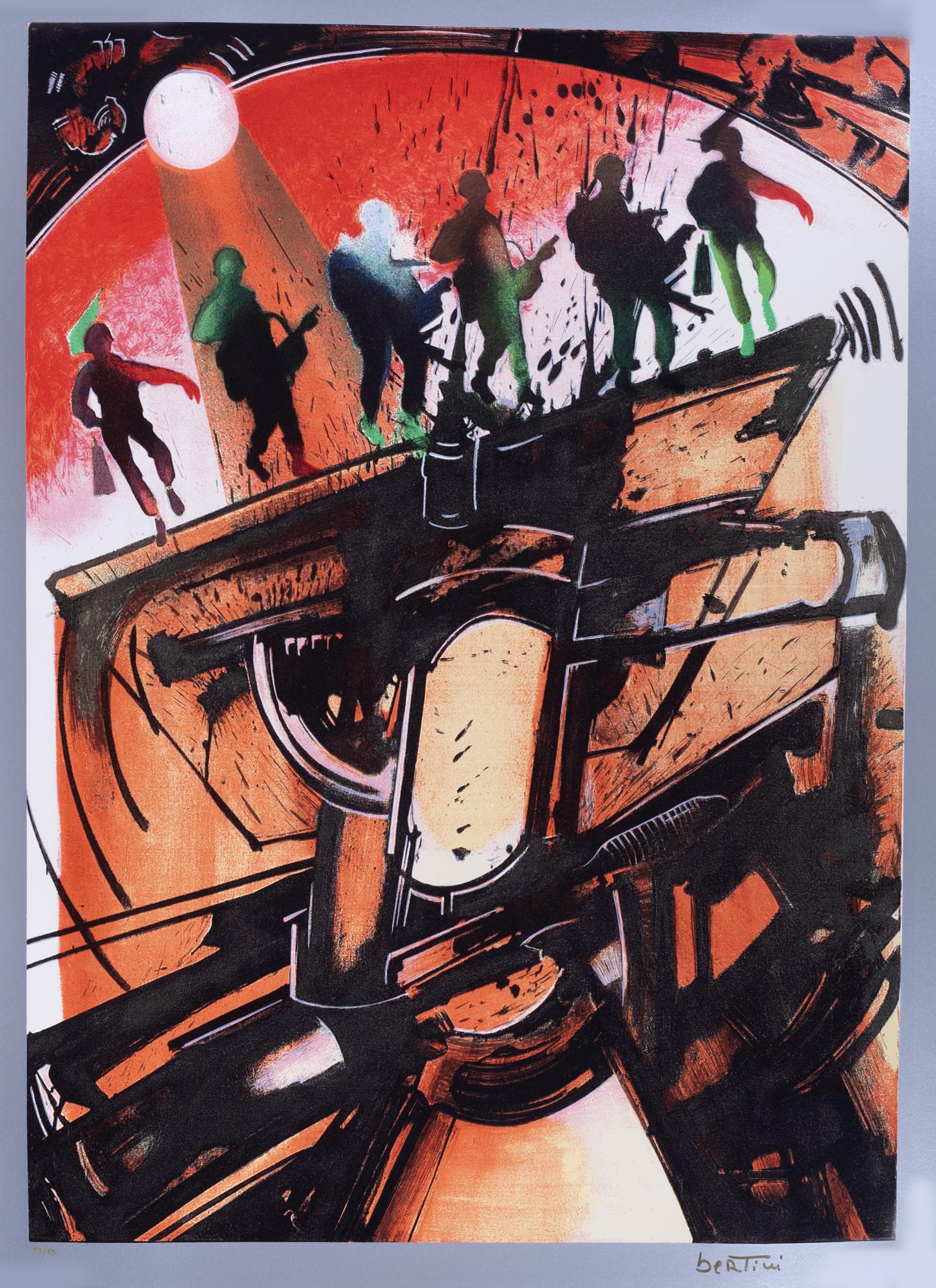 Gianni Bertini (Pisa 1922-Caen 2010) - Victims: screenprint in colours, numbered 13/75 88.5 x 68 cm (sheet size), (unframed) Signed in pen and felt lower right This lot is subject to Artists Resale Rights