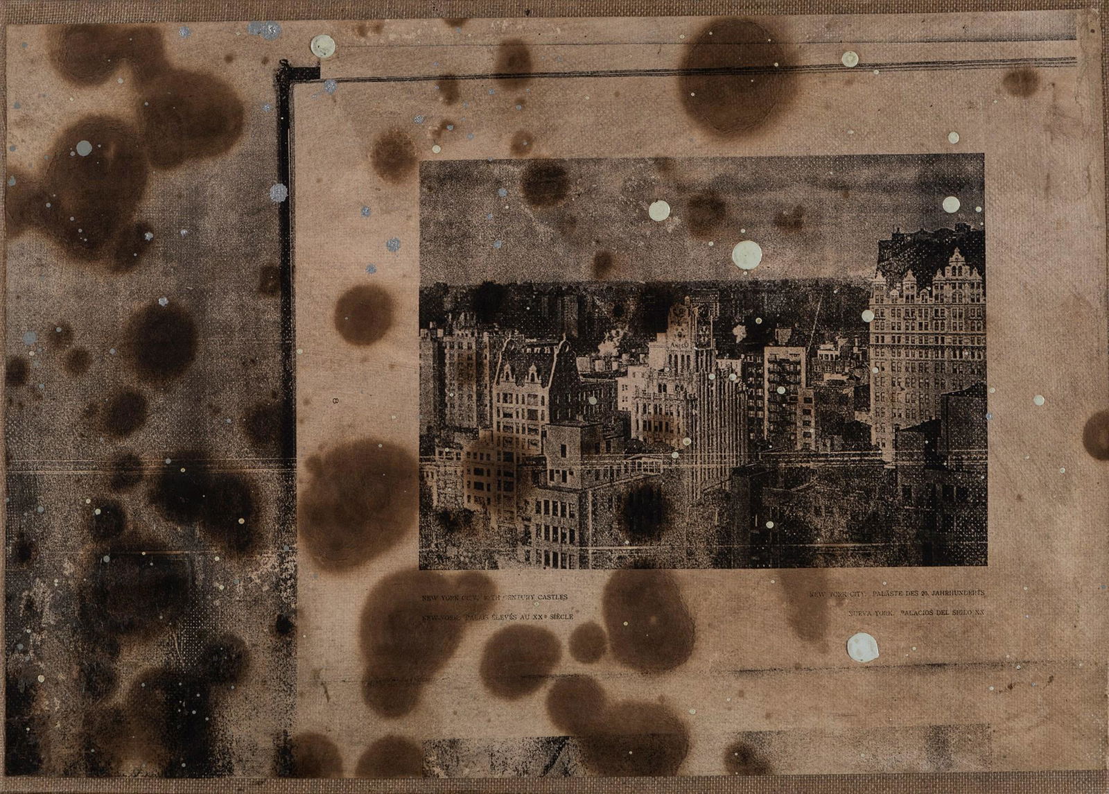 Luca Pignatelli (1962) - New York Castles, 2000: mixed media on paper laid on canvas cm 31 x 43 Signed, titled and dated on the reverse: Luca Pignatelli, New York Castles, 2000 This lot is subject to Artists Resale Rights