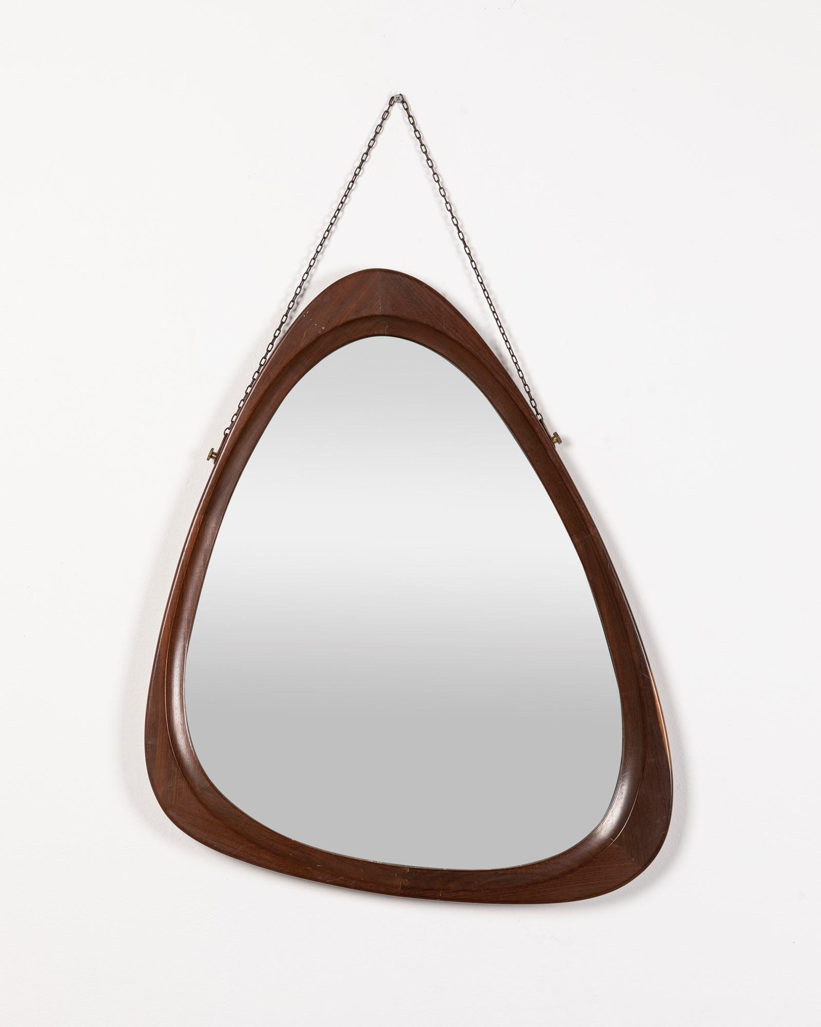 Italian Manufacturing - Wall mirror, 1960 ca.: h 76 x 55 cm wood frame. Irregolar shape.