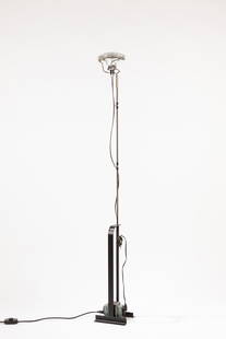Achille e Pier Giacomo Castiglioni - Floor lamp, 1990 ca.: h max 195 cm model Tojo. Direct light, varnished steel base and nikeled brass structure.Flos Manufacture.