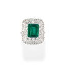 A 18k white gold, emerald and dimaond ring