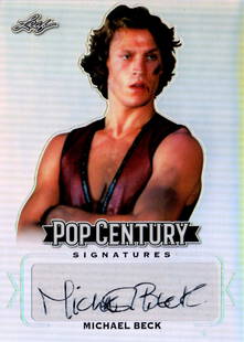 Michael Beck - Leaf Pop Century Silver Refractor Prizm: Card autographed by the actor Michael Beck, produced and certified by Leaf in 2019. LITERATUREMichael Beck (Memphis, February 4, 1949), is an American actor who achieved popularity in the late seventi