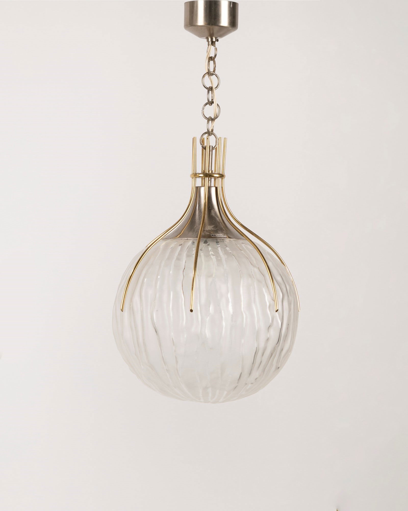 Robert Sonneman - Hanging lamp, 1960 ca.: h 82 x 32 cm glass, metal and varnished metal. Luci Manufacture, Milan. Original label.