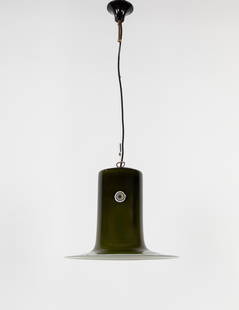 Gino Vistosi - Pendant light, 1960 ca.: h 33 x 40 x 40 blown and encased glass with large murrina.Production Vetrerie Vistosi Murano