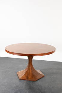 Giulio Moscatelli - Dining table, 1960 ca.: h 75 x diam 128,5 cm in slab woodManufactured by Meroni Italia