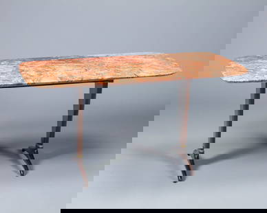 Guglielmo Ulrich (attr.) - Coffee table, 1950 ca.: h 47 x 90 x 47 cm base in shellac-polished wood and brass, marble top